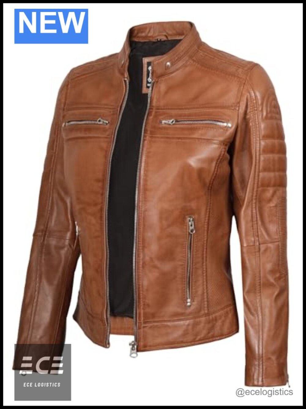 Decrum Real Lambskin Leather Jacket Cafe Racer Zip Pockets
